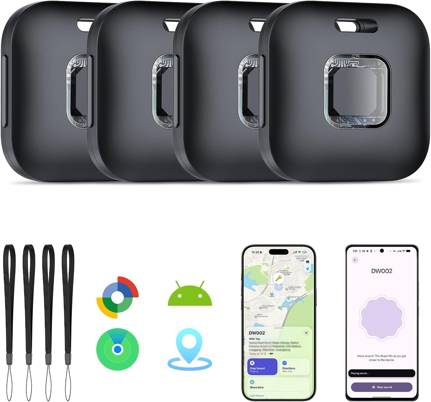 Hoxe Air Tracker Tags-4 Pack for iOS & Android, Smart Tag for Key, Bag, Pet