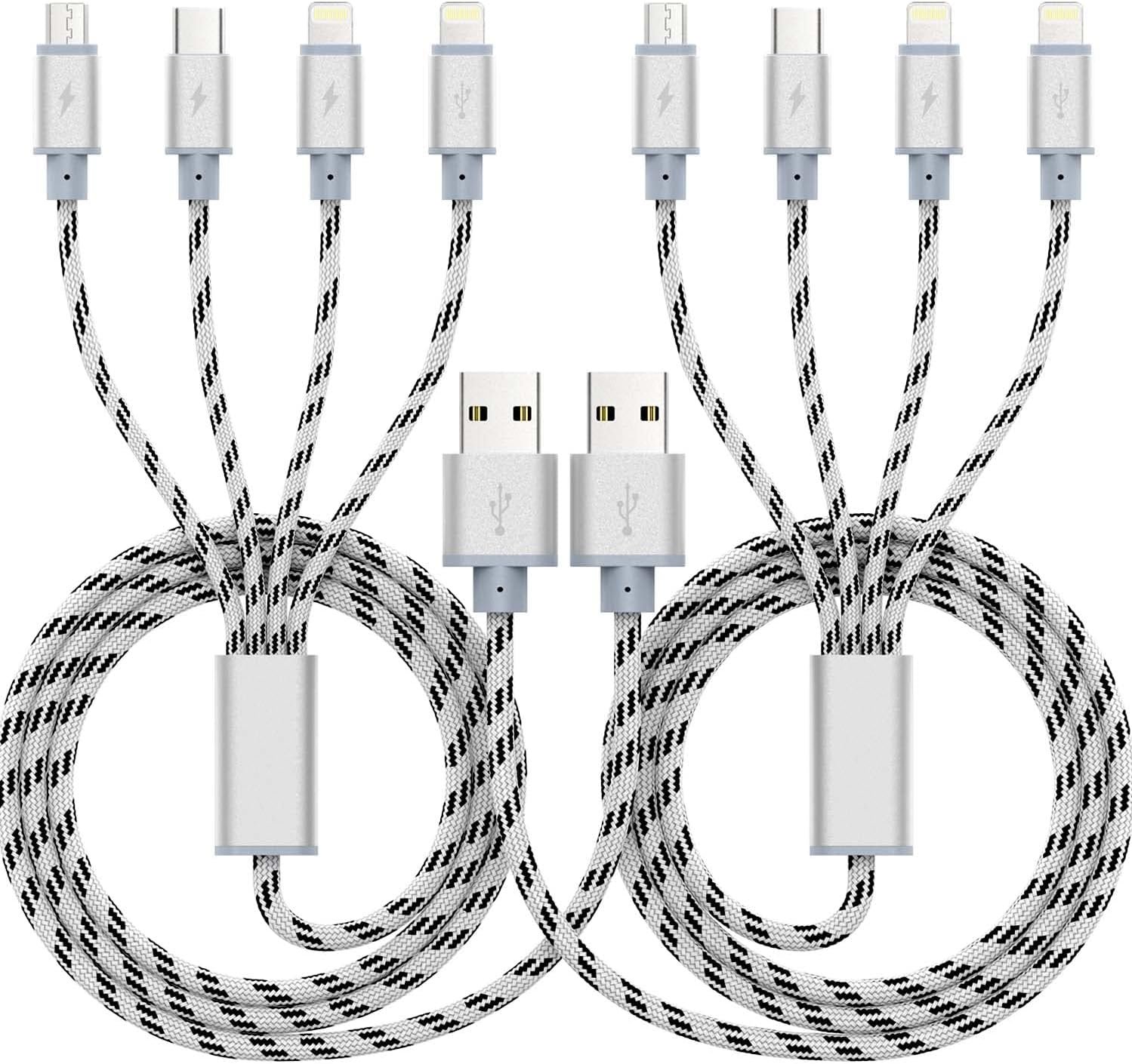 USB A/C Multi Charger Cable, 4 in 1 Charging Cords for Multiple Devices 10ft