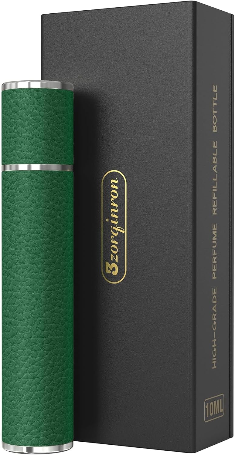 10ML Genuine Leather Atomizer Sprayer for Perfume – Portable Mini Cologne Sprayer for Woman Man – Perfume Travel Refillable Bottle,Travel Essential Fragrance Spray Bottle (Green)
