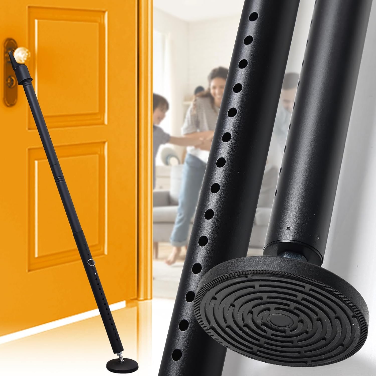 Heavy Duty Door Security Bar, 24.5″-50.7″ Adjustable Door Stopper with Large Anti-Slip Base, 360° Swivel Foot, Portable Door Brace for Hinged Doors, Sliding Windows, Hotel & Apartment