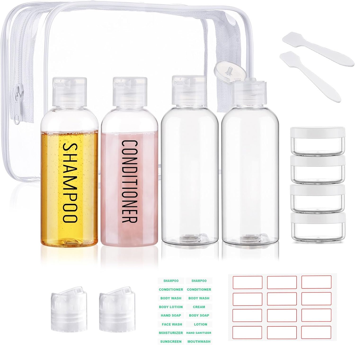 8 Pack 3.4oz TSA Approved Pre-print Travel Bottles for Toiletries