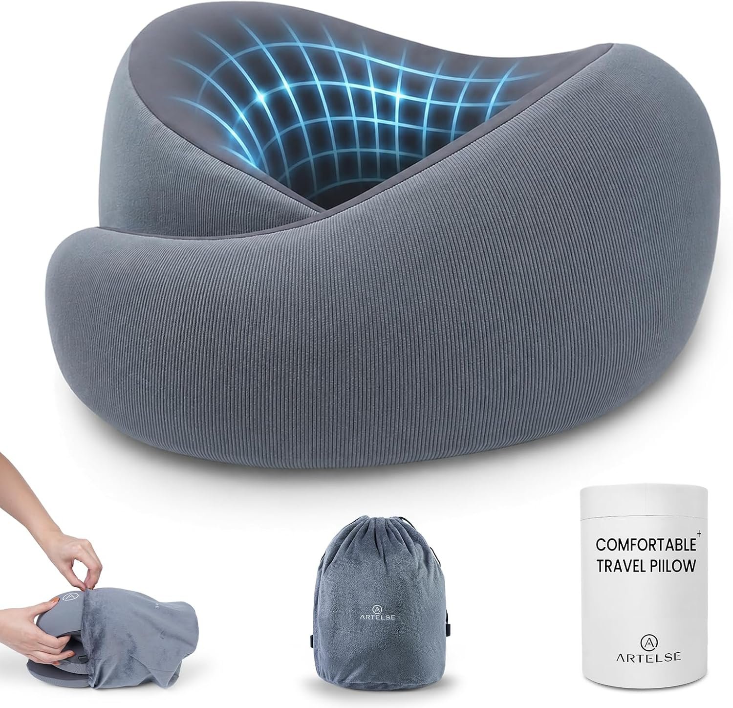 Travel Neck Pillow – Memory Foam Airplane Pillow with Chin Support