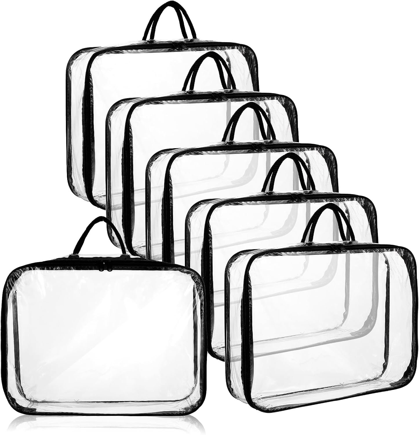 6 Pcs clear packing cubes, Large clear packing cubes for Travel, PVC Transparent Storage Bags with Handle, Waterproof Vinyl Organizer for Suitcase Clothes, Sweaters, Shirts, and Travel Essentials