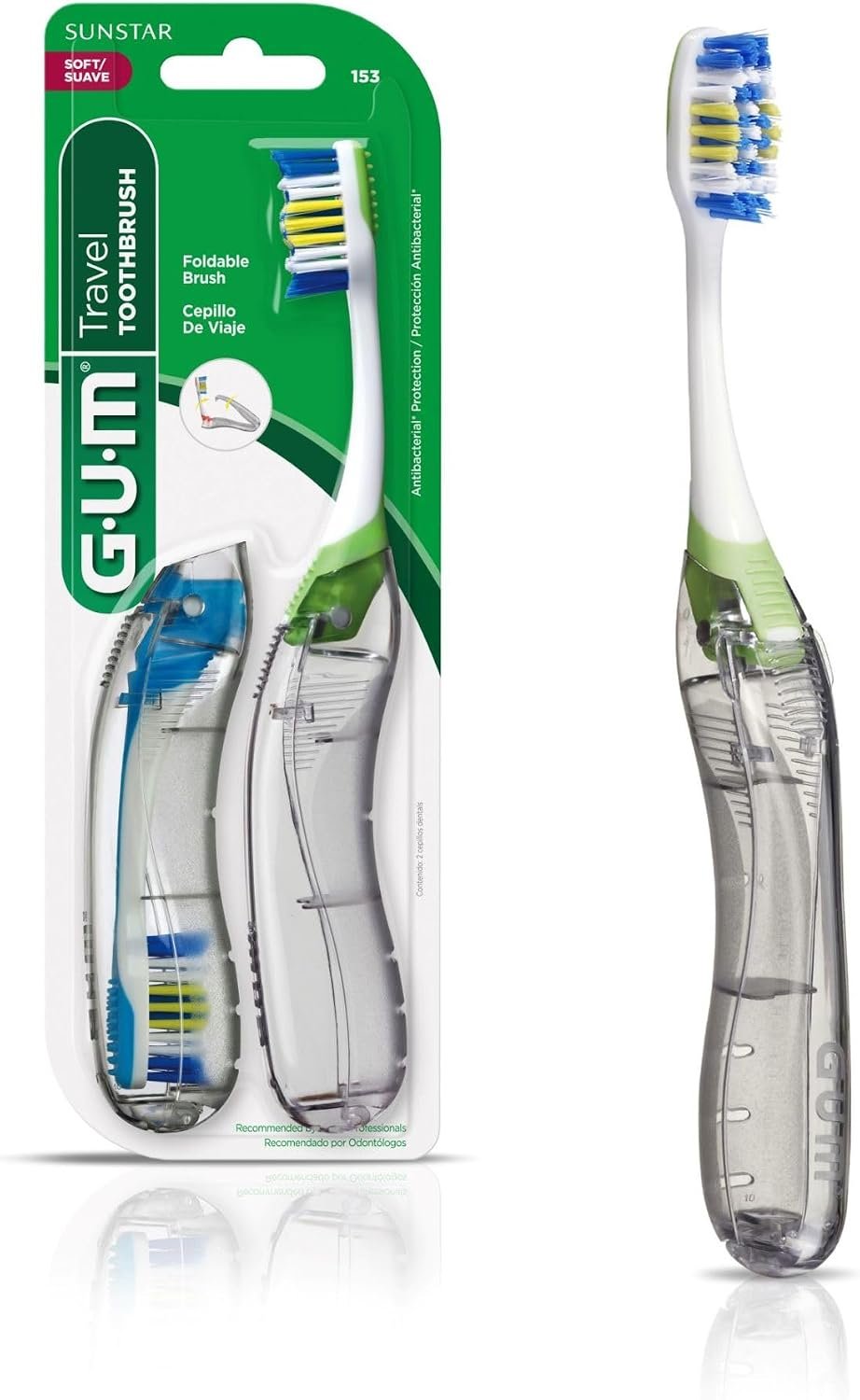 GUM Folding Travel Toothbrush, Soft Bristle, Compact Head, 2 Count