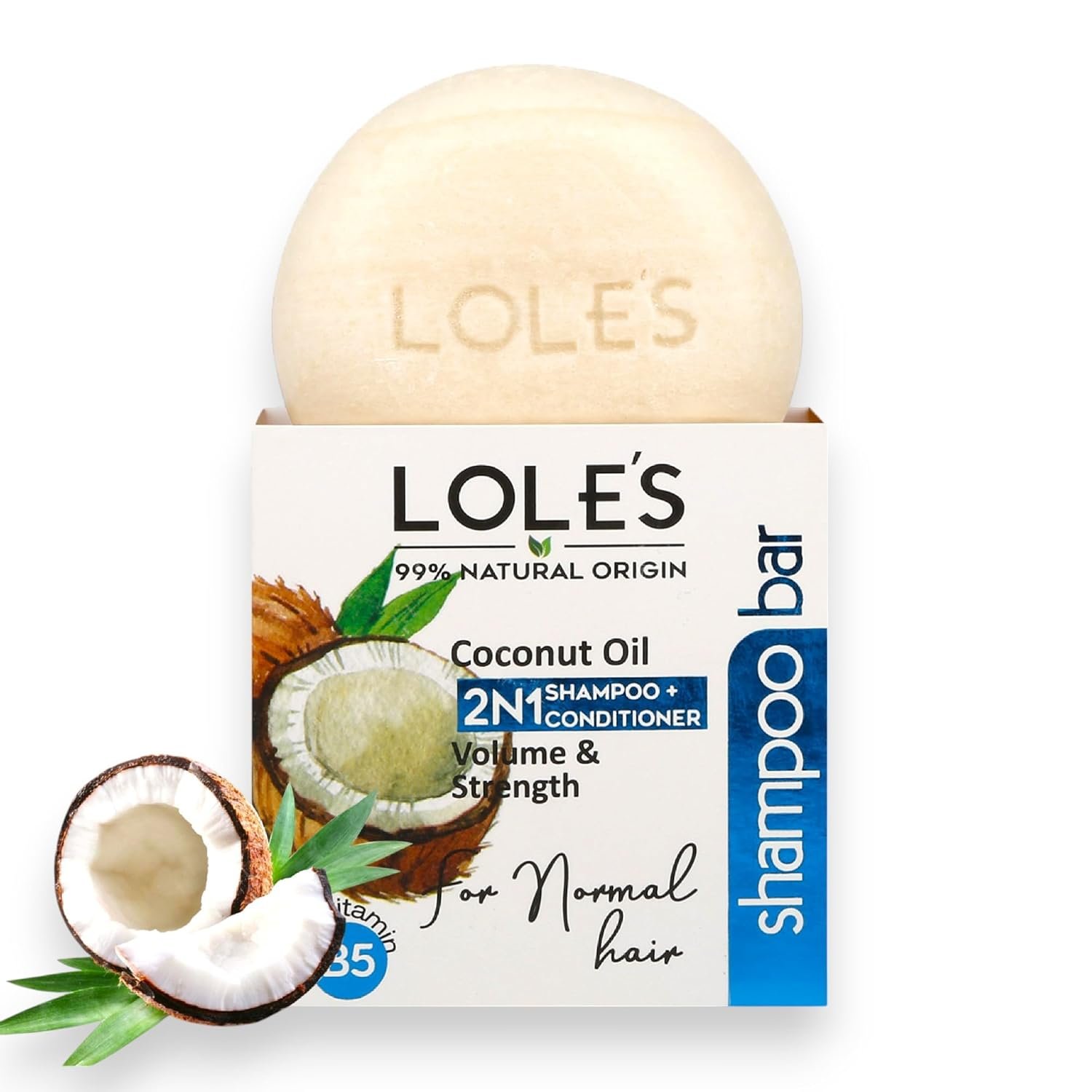 LOLE’S Shampoo Bar and Conditioner, 2in1 with Coconut Oil for Normal Hair, Volume & Strength, 99% Natural Origin, Sustainably Sourced, 3.5Oz