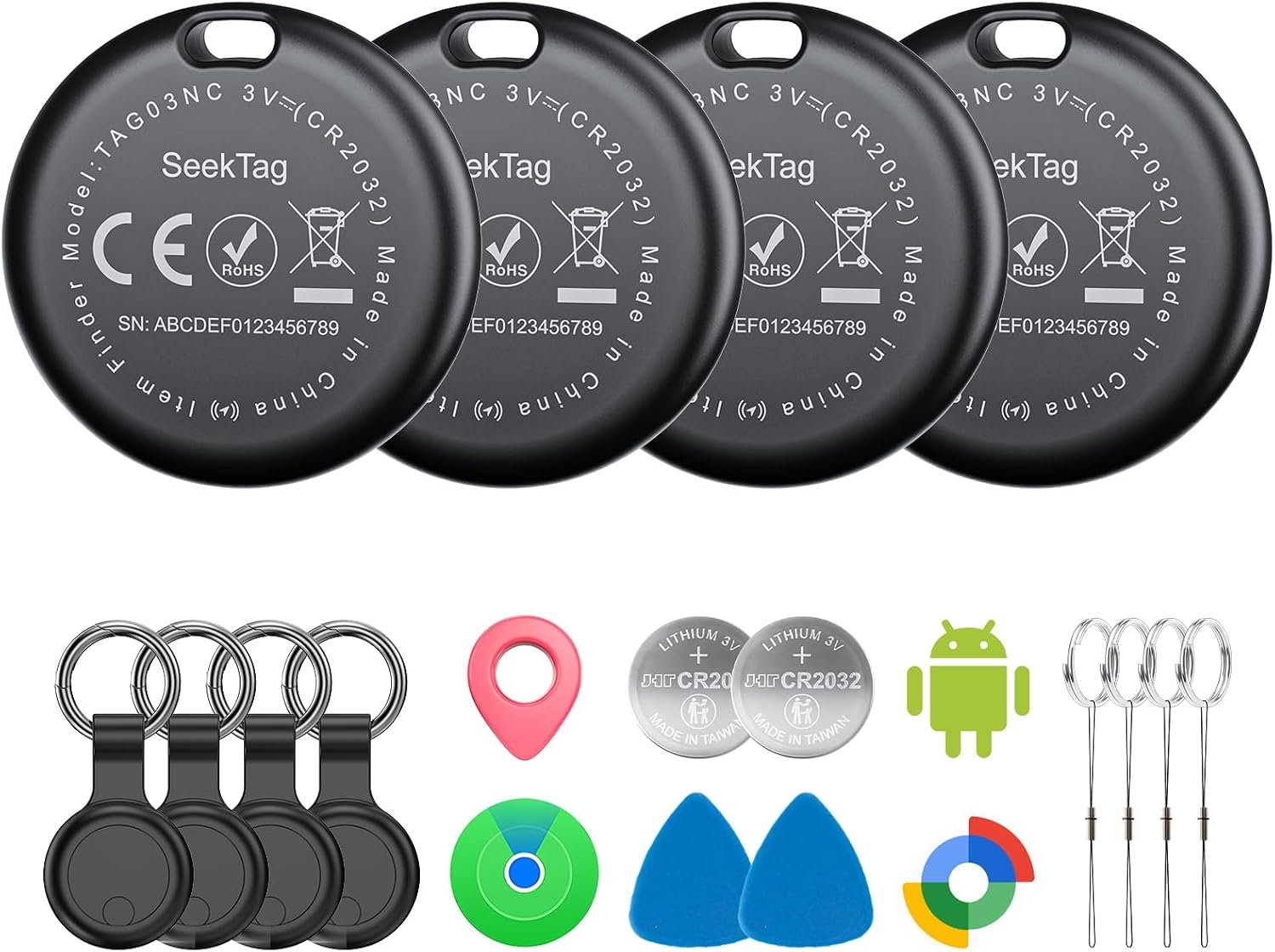 Air Tags for Android,Air Tags-4 Pack Android,Air Tracker Tags with 4 Case,2 Year Battery Life,Google & Apple Find Trackers for Google’S Find Hub App & Apple Find My,IP65 Waterproof Luggage Tracker