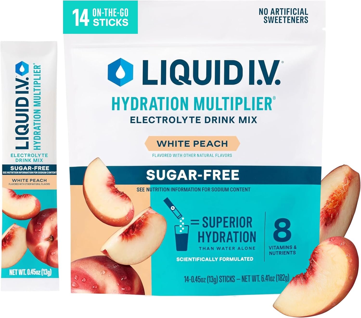Liquid I.V. Sugar Free Hydration Electrolytes, White Peach, 14 Count