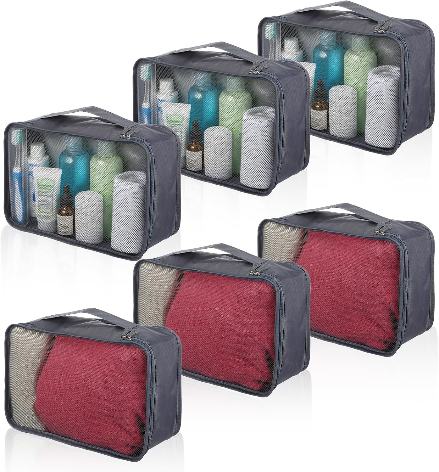 6 Pcs Packing Cubes, Mesh Travel Organizers, Foldable Laundry Bags, Water Resistant Clothing Storage for Travel, Camping, Backpacking