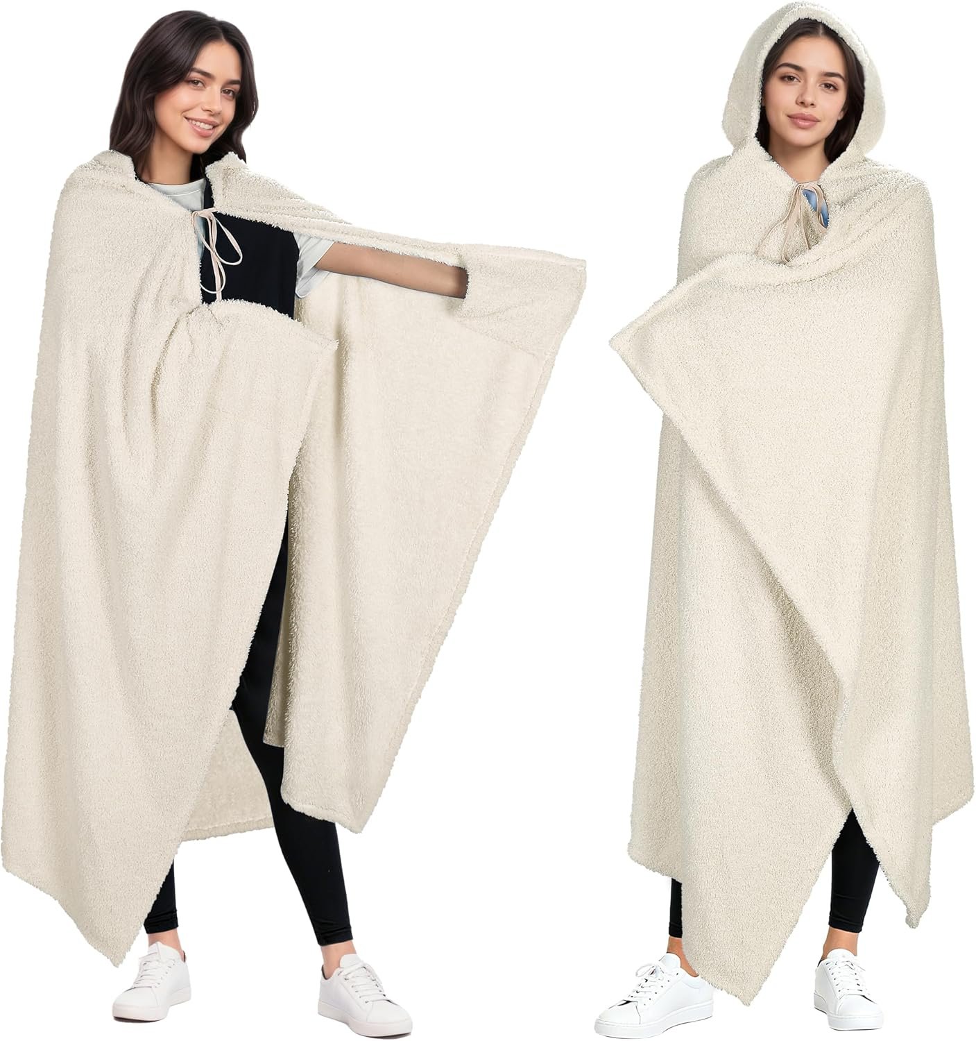 Catalonia Women’s Hooded Blanket Poncho, Wearable Blanket with Hand Pockets