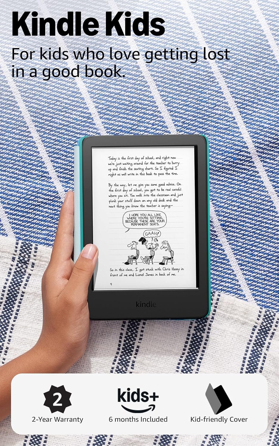 Amazon Kindle Kids 16GB (newest model) – If it breaks, we will replace it, includes ad-free books and cover, with glare-free display, faster page turns – Ocean Explorer
