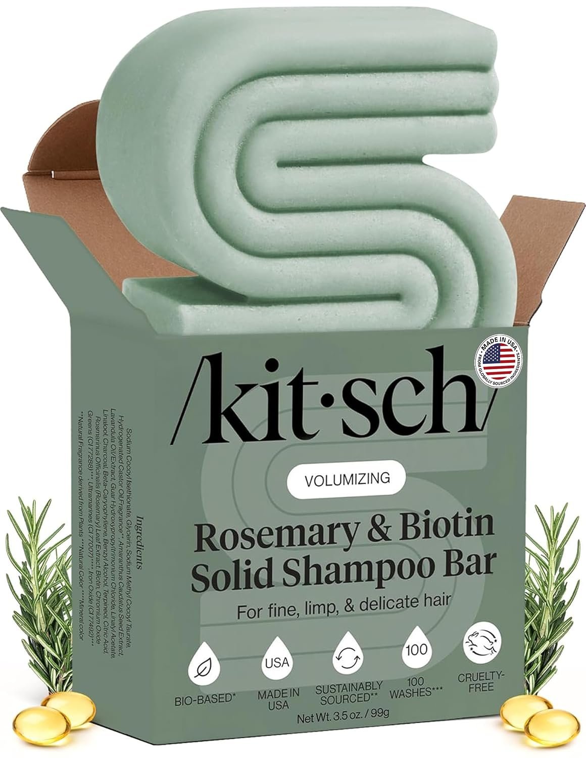 Kitsch Rosemary & Biotin Shampoo Bar Soap for Hair Growth – 3.5 oz