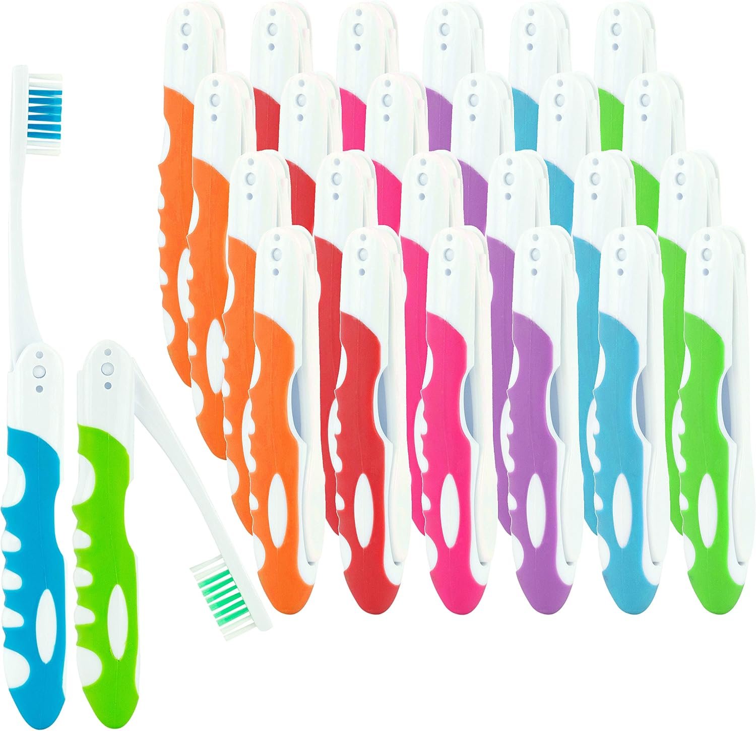 Portable Folding Toothbrush with Built-in Cover – Collapsible Multicolor Travel Kit (25 Pack Firm-Multicolor)