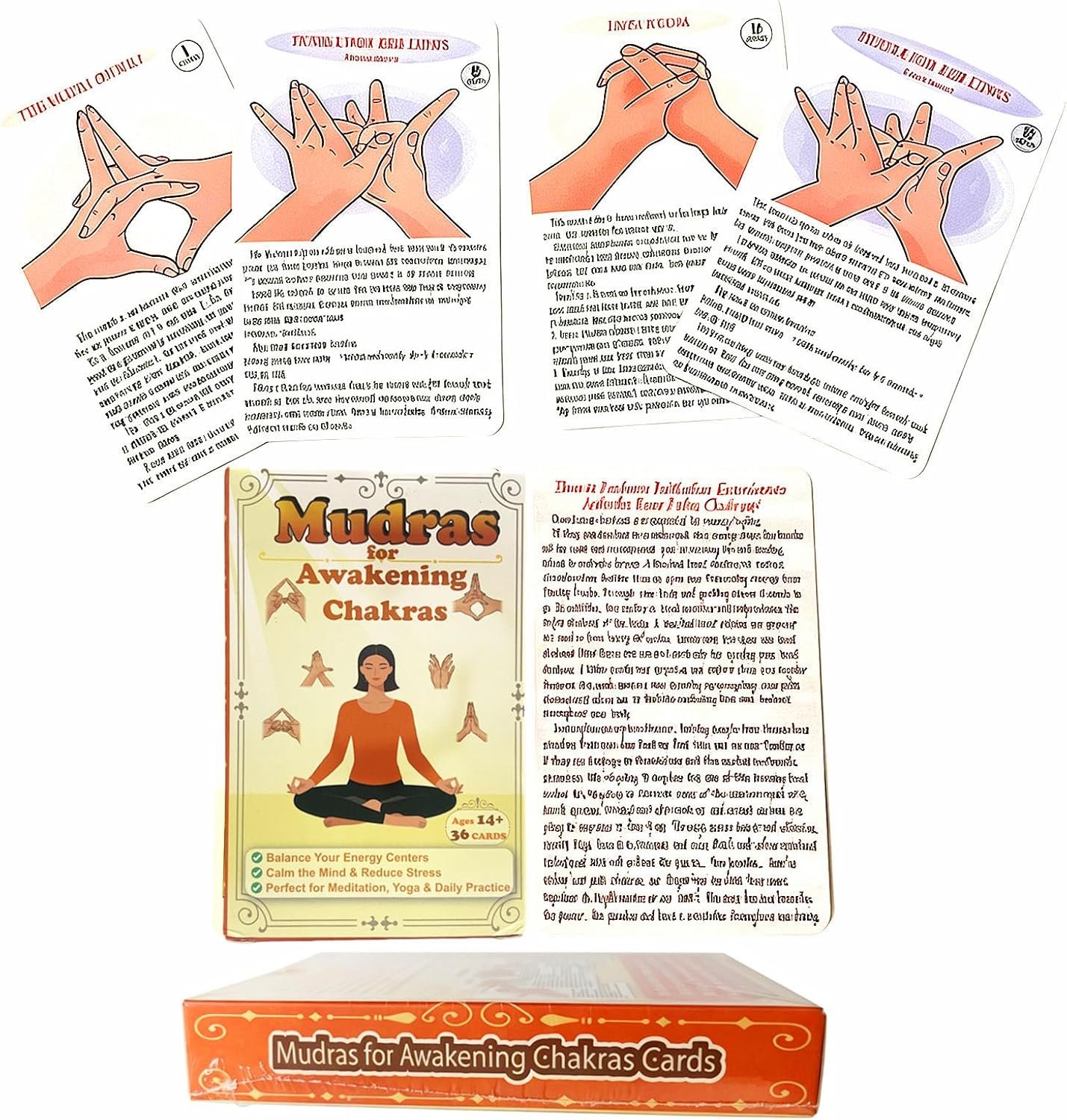 Mudra Cards For Awakening Chakras,Healing& Transformation-36 Pcs/72 Gesture
