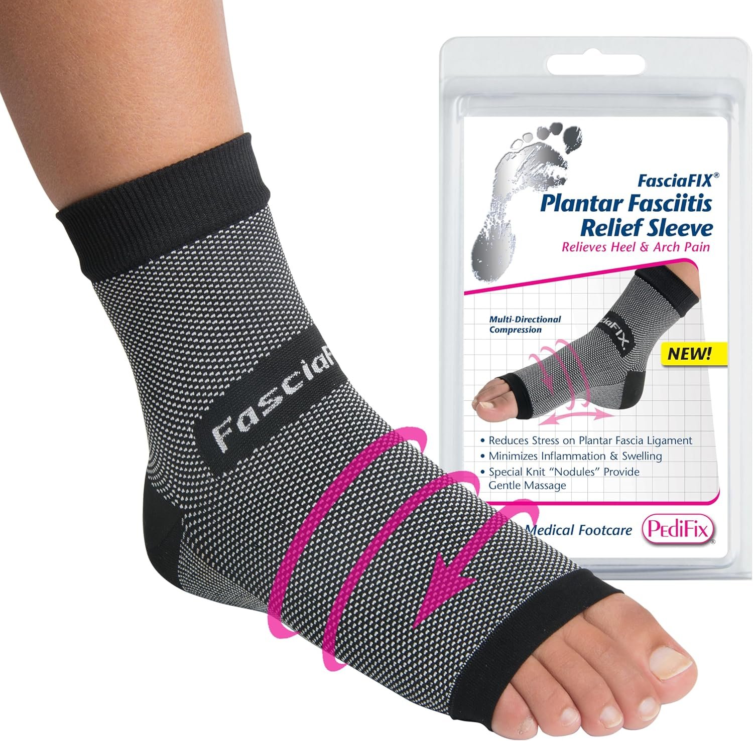 Pedifix FasciaFix Compression Foot Sleeve, Arch & Heel Support, Medium