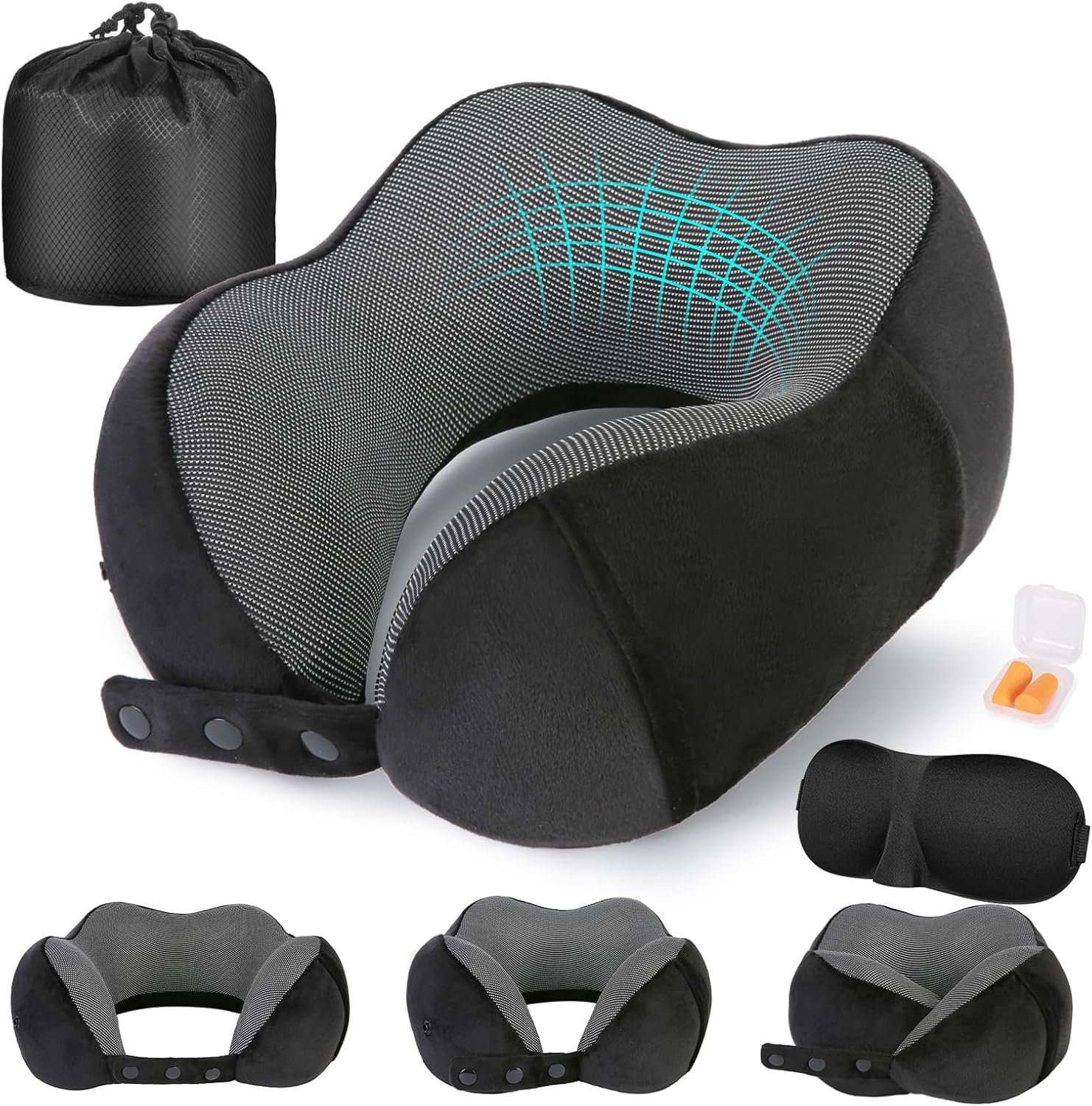 Cirorld Neck Pillow for Traveling, Travel Pillows for Airplanes Black