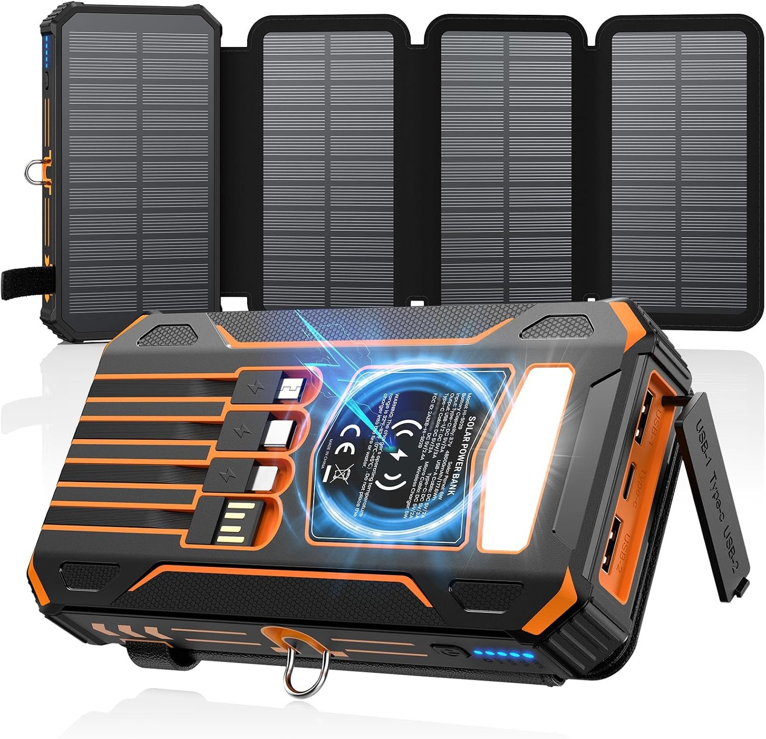 SOARAISE Solar Power Bank 48000mAh Wireless Portable Charger with 4 Cables