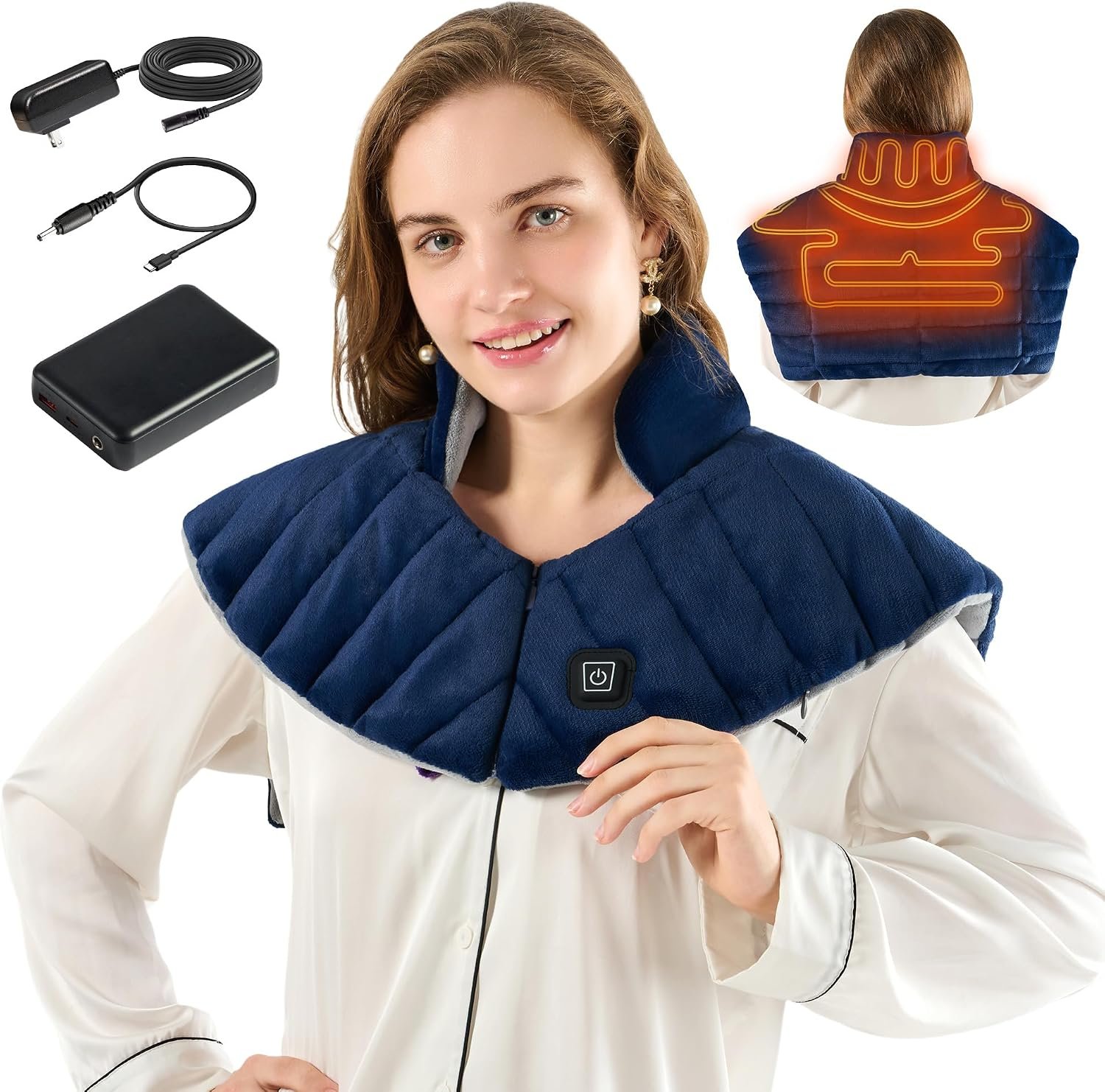 Portable Cordless Heating Pad for Neck, Shoulders & Back – Rechargeable Battery Operated Heating Pad with 3 Heat Settings, Ideal Gift for Mom and Dad, Weighted Neck and Back Warmer (Midnight Blue)