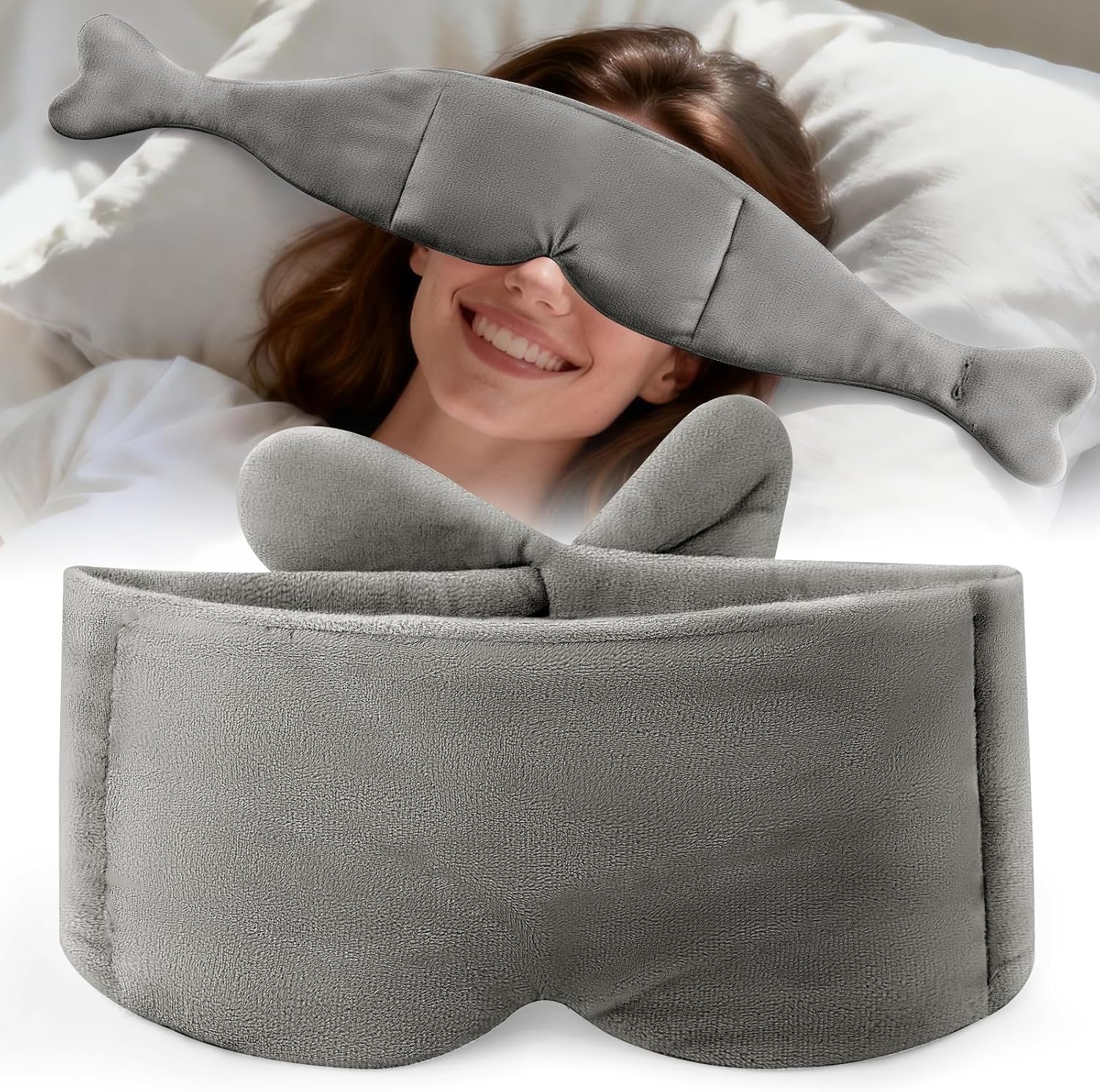 Weighted Eye Mask for Sleeping, Soft Minky Sleep Mask for Side Sleeper with Adjustable Buckle, 100% Blockout Design, Ideal for Meditation, Relaxation and Travel, Includes Storage Pouch(Grey)