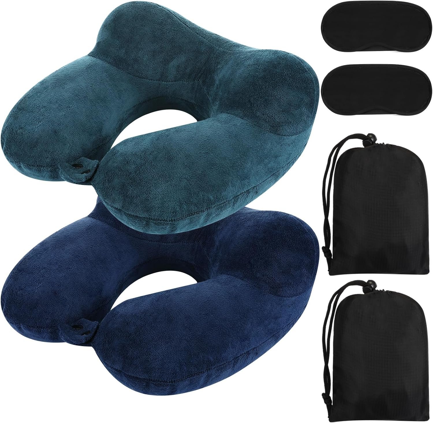 Sintuff 2 Inflatable Neck Pillow Airplane Travel, Peacock Green and Blue