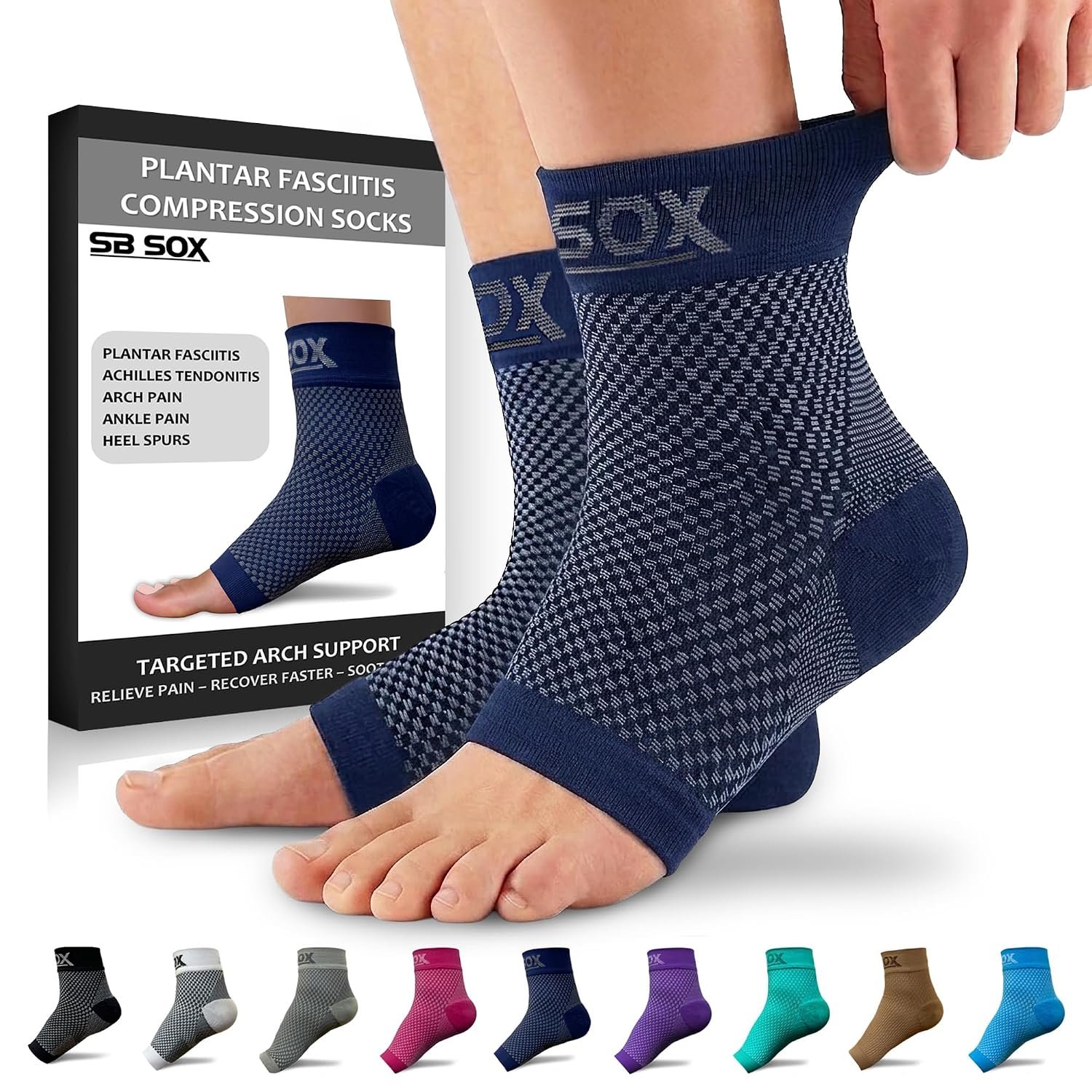 SB SOX Compression Socks for Plantar Fasciitis Relief (Navy, Medium)