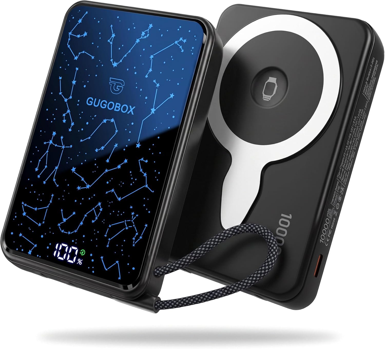 for MagSafe Power Bank 10000mAh, LED Zodiac Screen, Built-in Cable