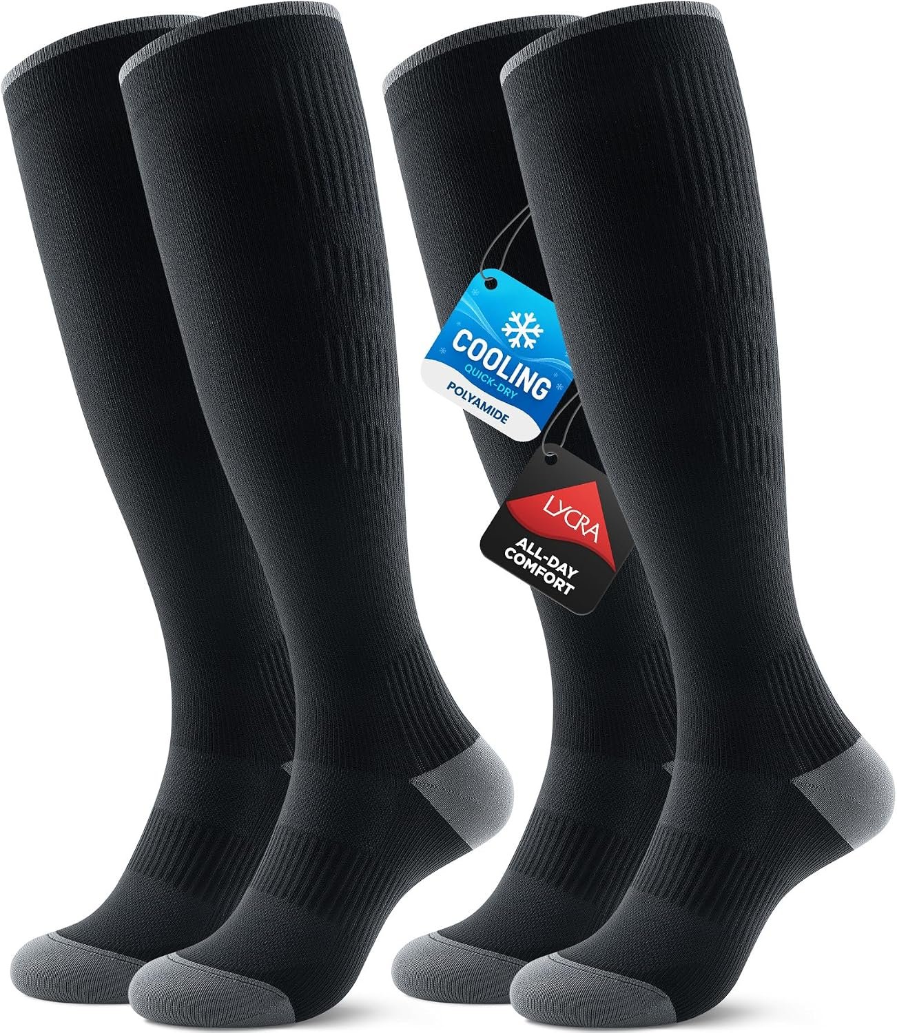 Benirap Breathable Compression Socks for Women Men, 15-20 mmHg Knee High Circulation for Travel, Flying, Athletic, 2 pairs