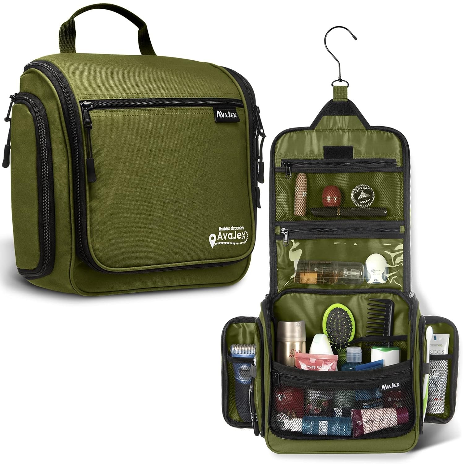 Travel Toiletry Bag for Men and Women – (10.6”x10.6”x3.2”) Large Hanging Toiletry Organizer – Waterproof Hygiene Bag with Metal XXL Swivel Hook, with Sturdy Zippers and 19 Compartments for Toiletries
