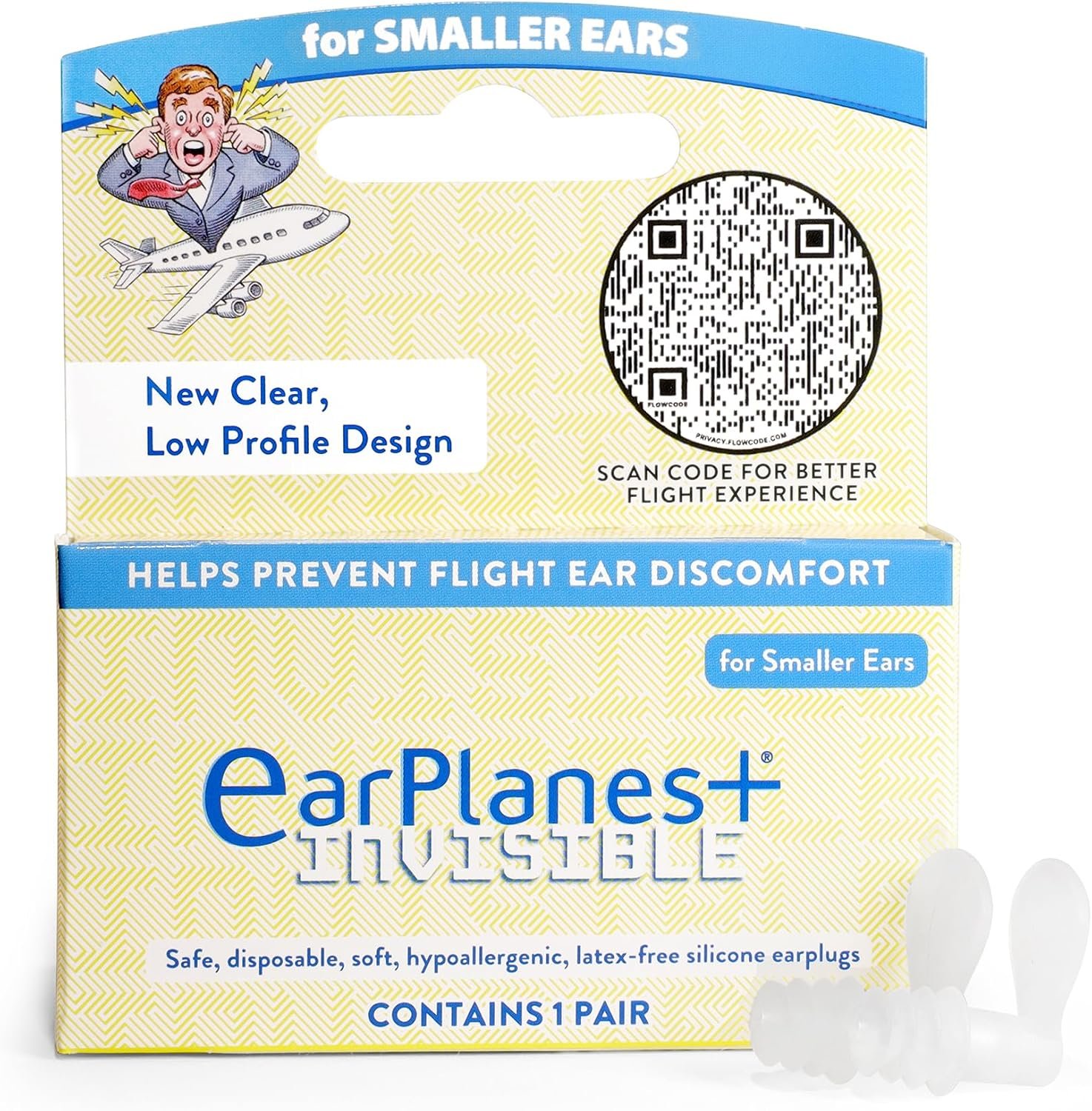 EarPlanes+ Invisible Airplane Travel Ear Protection Clear Low-Profile Design (Small, 1, Count)