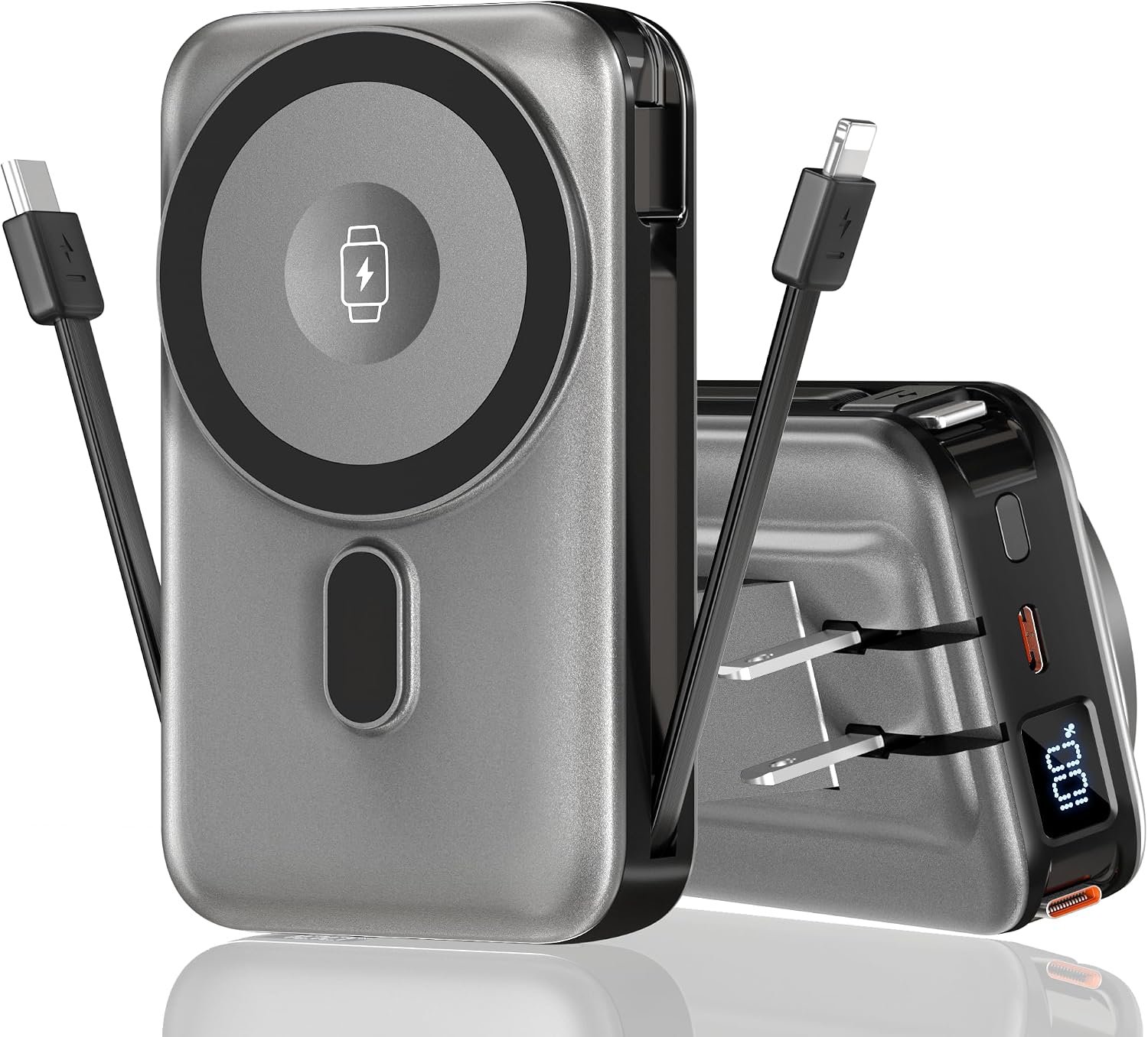Magnetic Wireless Portable Charger for iPhone, 17000mAh 35W Wireless Power Bank with Wall Plug Built-in Cables, 6-in-1 Battery Pack with Stand, LCD Display for iPhone 16/15/14,Apple Watch