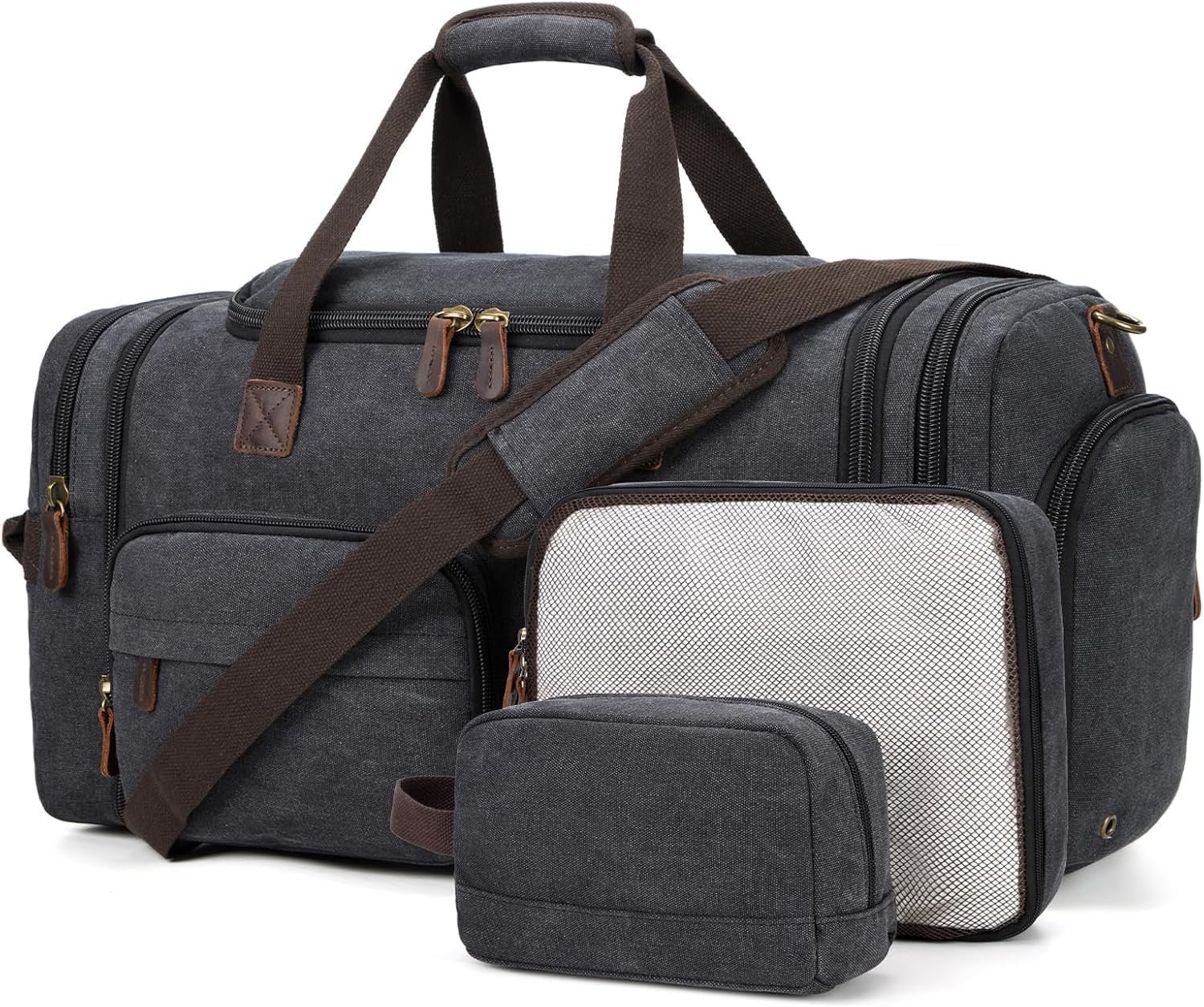 Mens Duffle Bag for Travel, 60L Canvas Expandable Overnight Weekender Bag