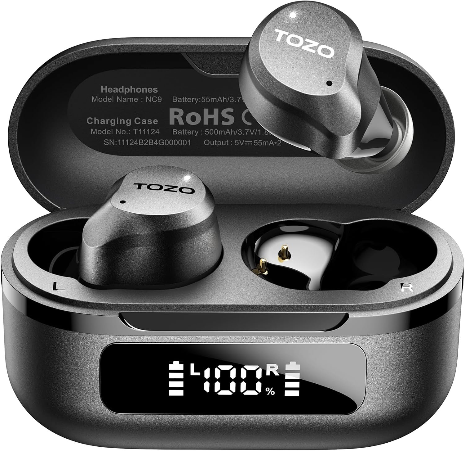 TOZO NC9 Hybrid Active Noise Cancelling Wireless Earbuds, 60H, LED Display