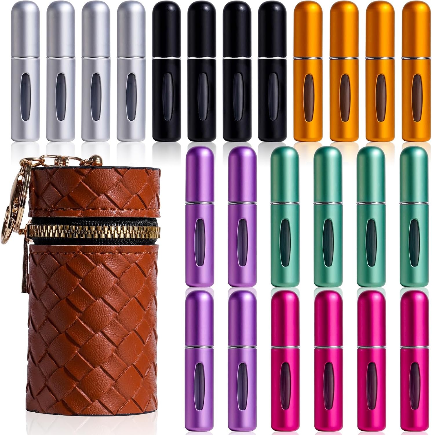 JPNK 24 Pcs Mini Refillable Perfume Portable Atomizer Bottles Travel Size Spray Refillable Refill Bottle 5 ml with Travel and Outgoing Bag