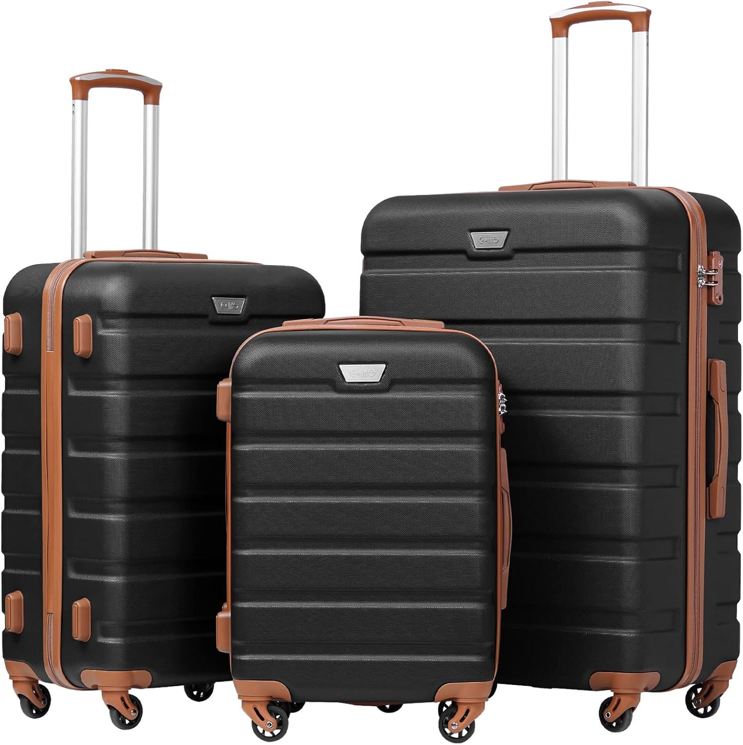 Coolife Luggage Set, Lightweight Durable Hardshell, 3 piece, Apricot Black