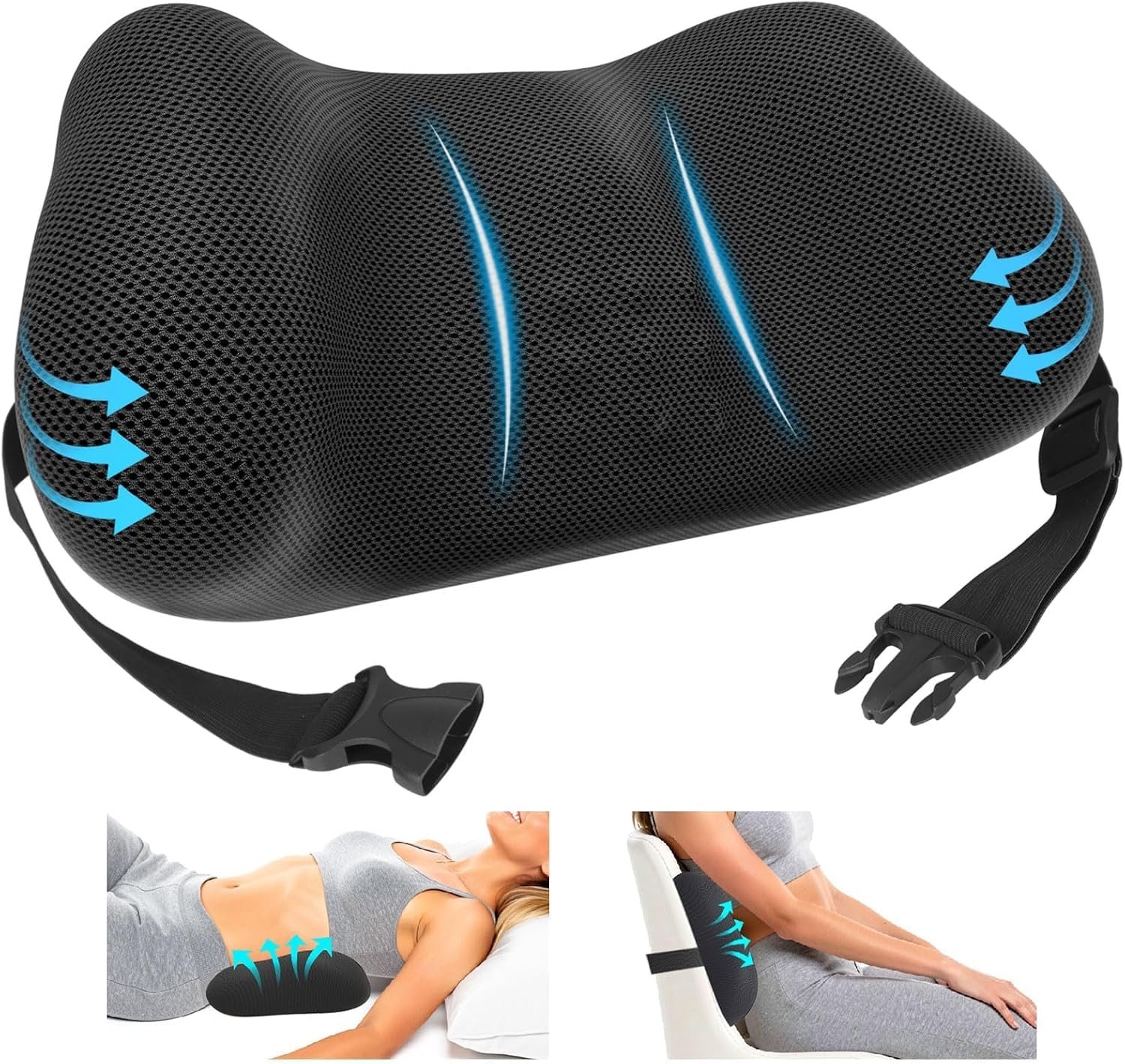 Lumbar Support Pillow, Memory Foam Back Cushion for Office Chair Car, Black