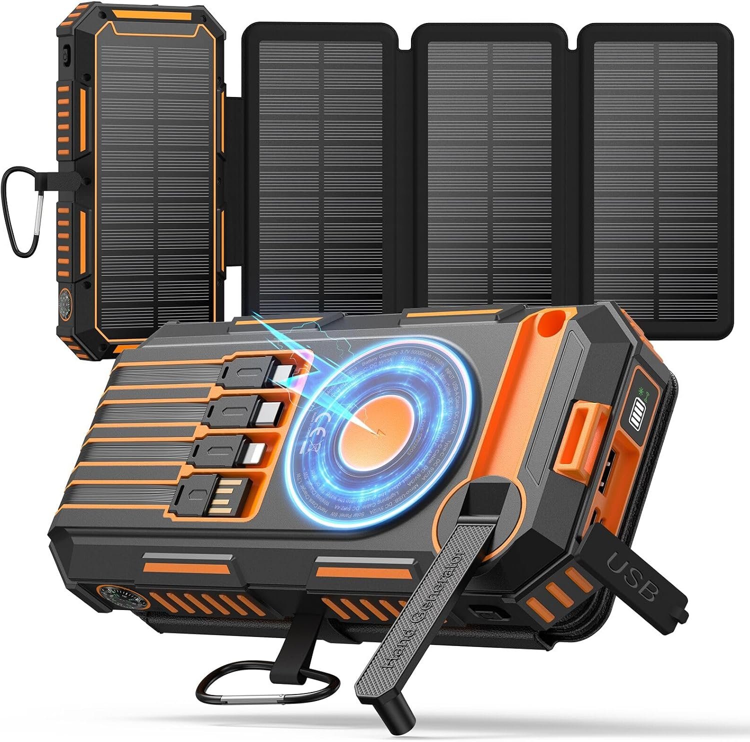 FEELLE Solar Power Bank 50000mAh Magnetic Portable Charger with Hand Crank