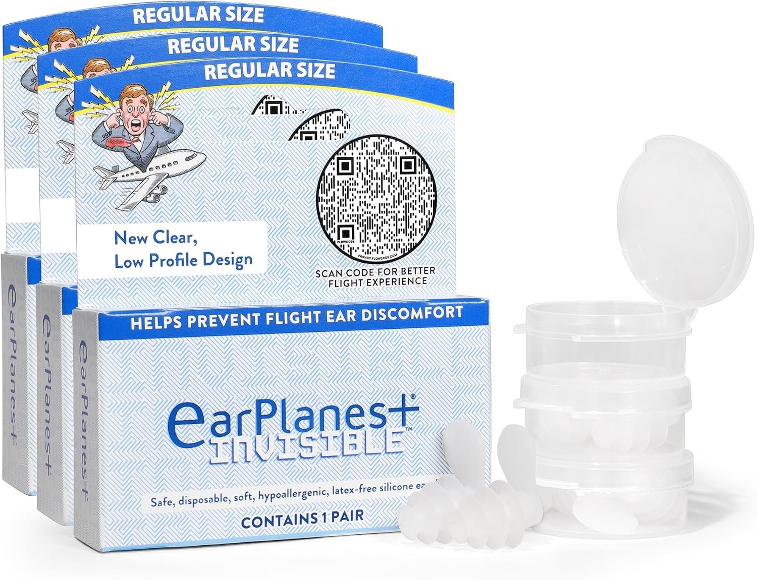 EarPlanes+ Invisible Airplane Travel Ear Protection Clear Low-Profile Design (Adult Size, 3 Count)