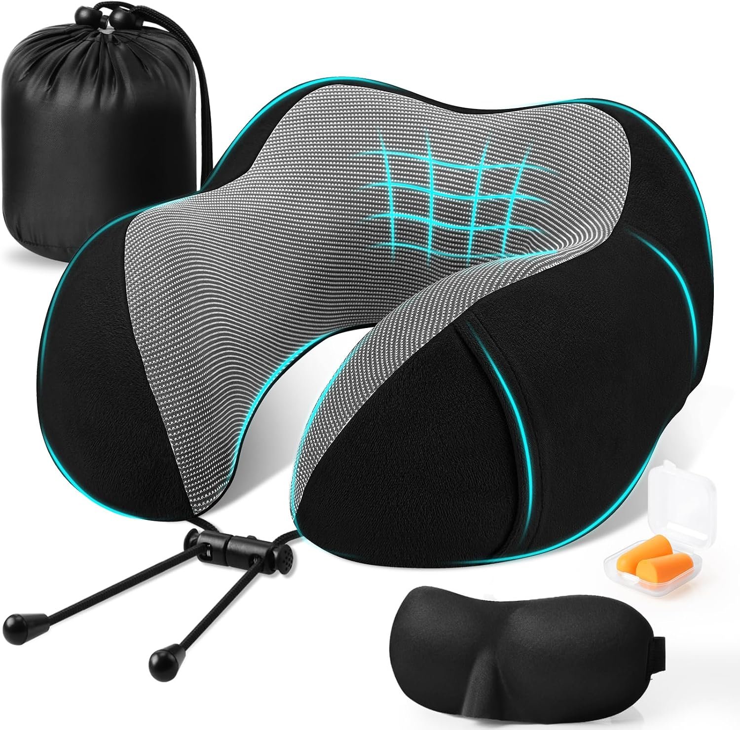 CloudBliss Neck Pillow for Airplanes, Memory Foam Travel Pillow, Black