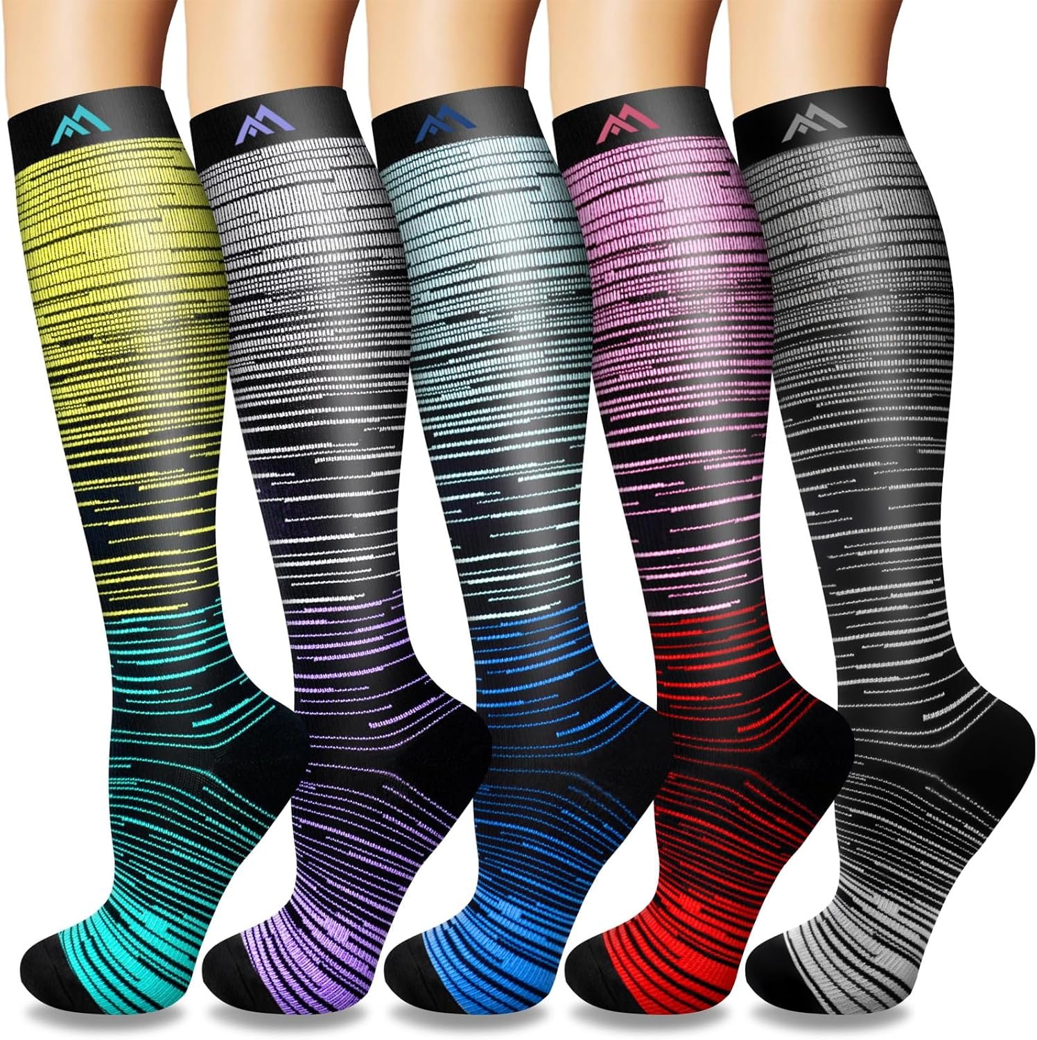 5/6 Pairs Graduated Compression Socks for Women&Men 20-30mmhg Knee High Socks Travel Hiking Running Stocking