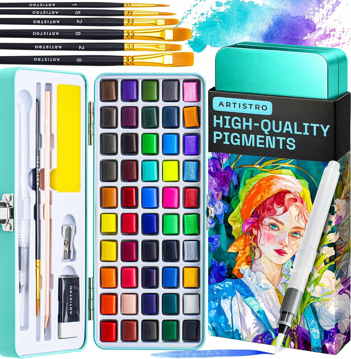 ARTISTRO Watercolor Paint Set – Travel Art Kit – 50 Colors