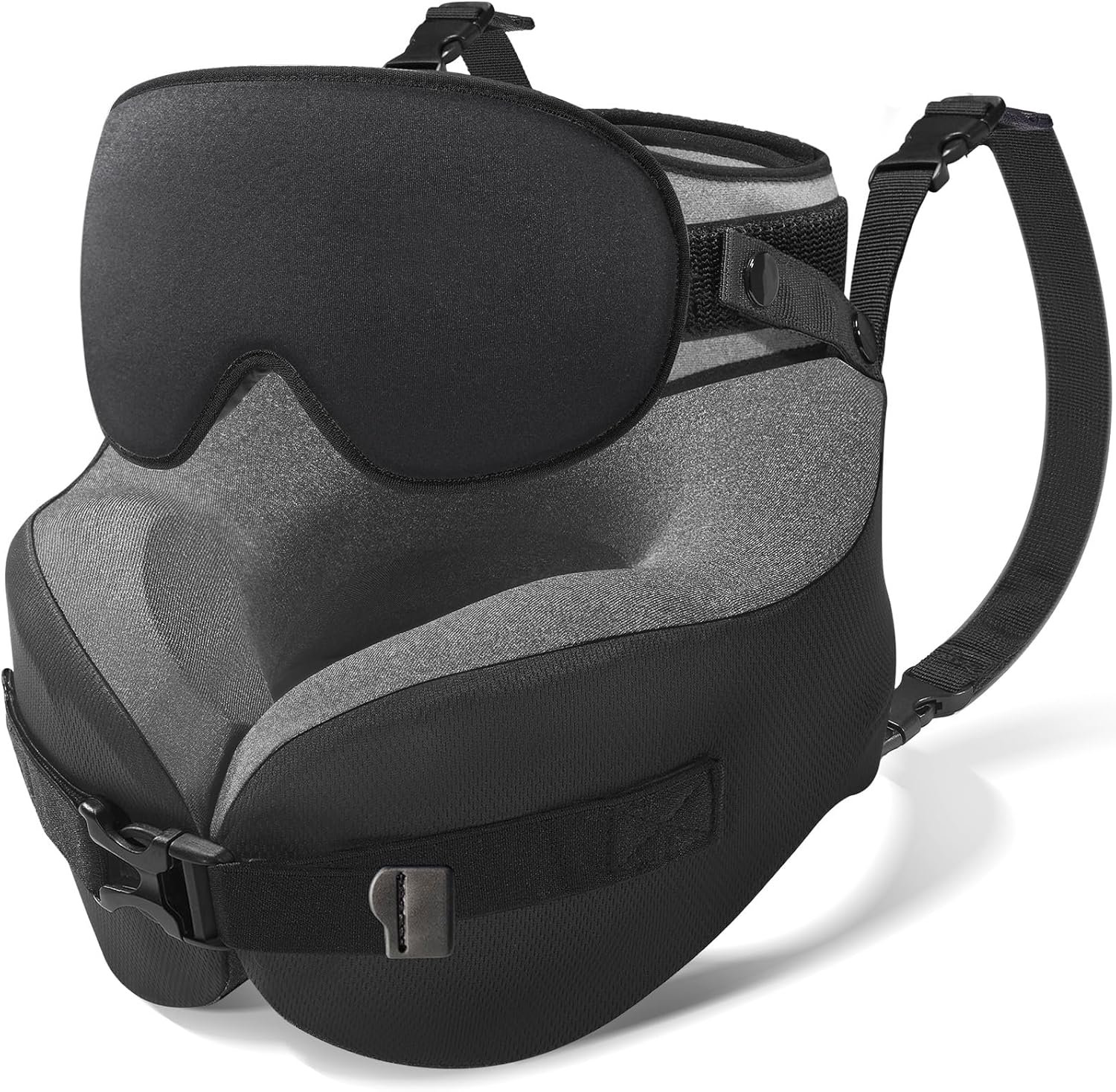 YFONG Travel Pillow with Head Support & Sleep Mask for Long Flights, Black