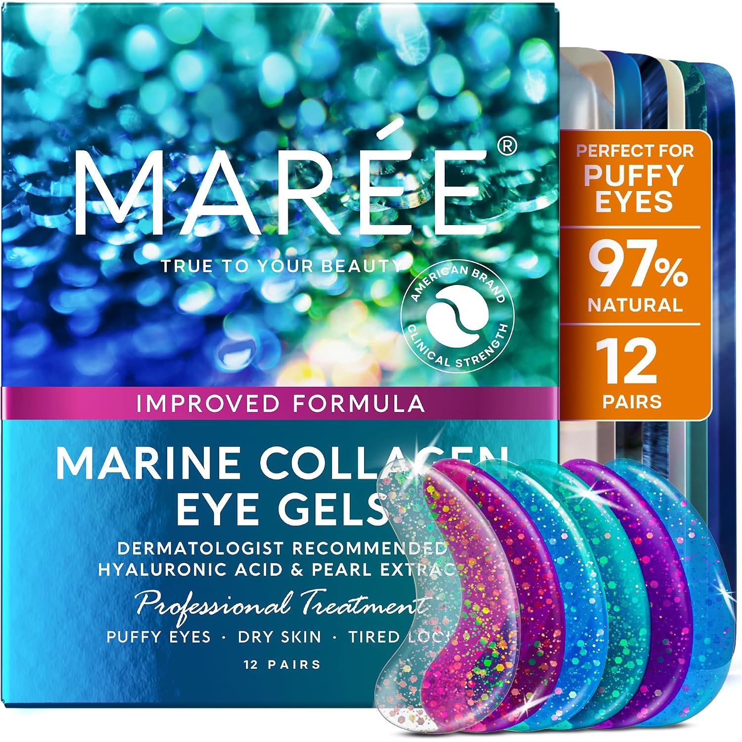 MAREE Eye Gels – Cooling Pads Under Eye Patches for Puffy Eyes and Dark Circles with Collagen & Hyaluronic Acid – Anti Wrinkles Under Eye Masks Skincare Treatment for Puffiness – Parches Para Ojeras