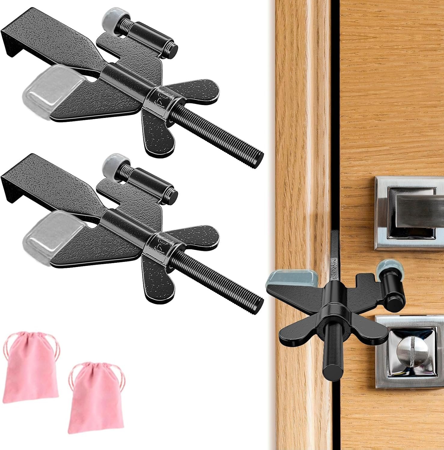 2 Pack Adjustable Portable Door Lock, Hotel Door Locks for Travelers Security, Prevent Unauthorized Entry, Door Stoppers Security for Travel Bedrooms Apartment Airbnb Dorm, with Silicone Caps