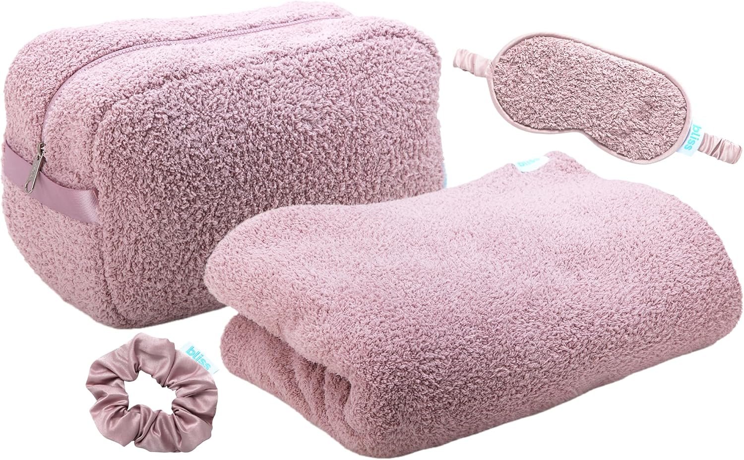 Bliss Womens Travel Blanket Set 4 Piece Microfiber, Sleep Mask & Case