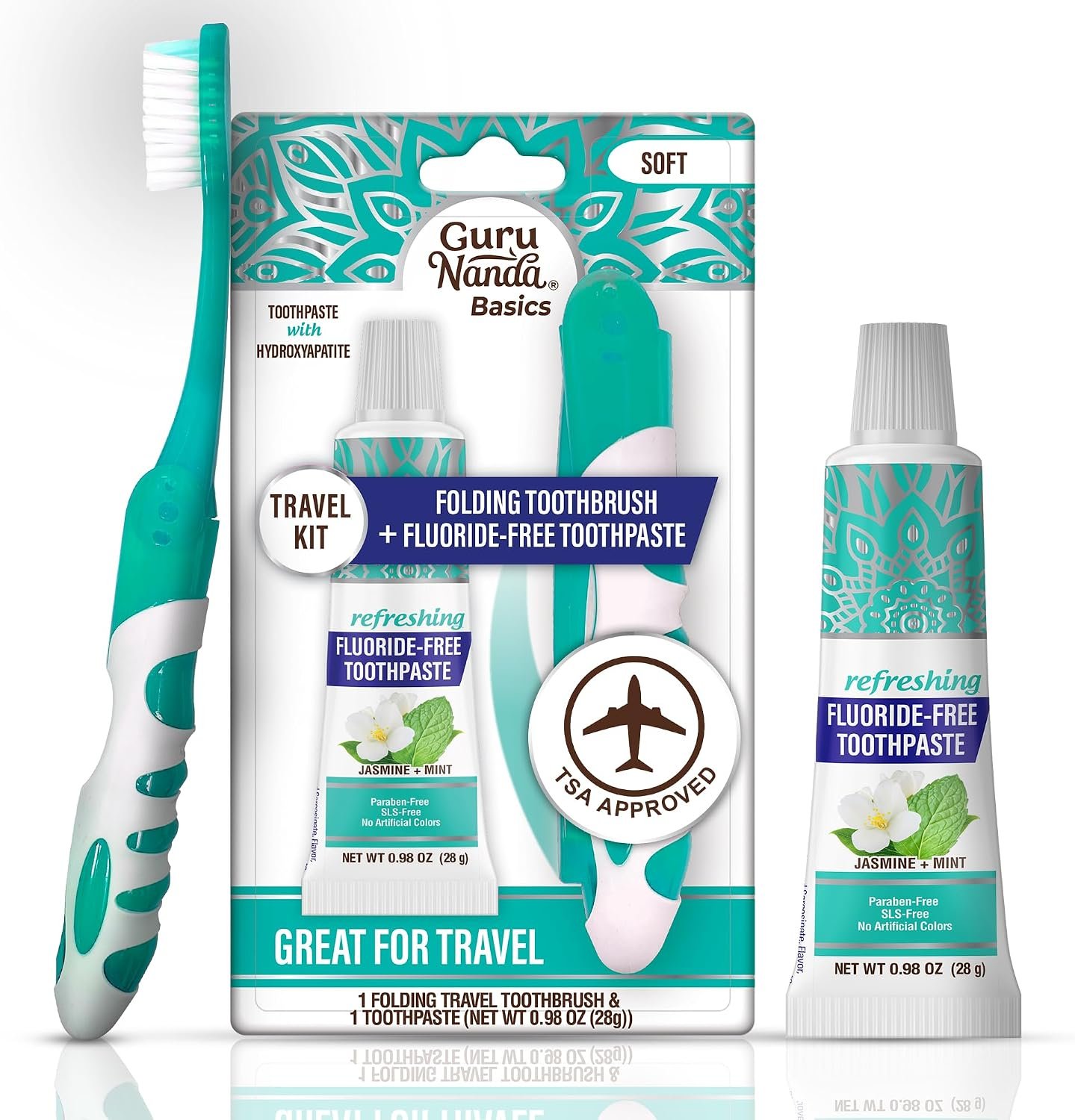 GuruNanda Folding Travel Toothbrush with Hydroxyapatite Toothpaste, 1ct