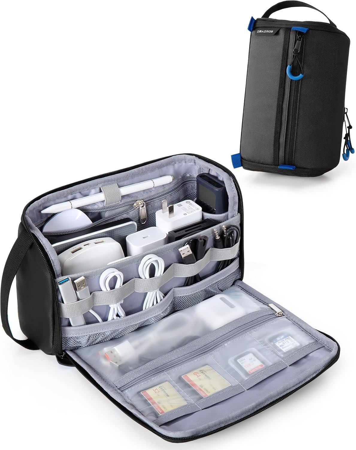 Smasrob Electronics Organizer Travel Case, Tech Bag Charger Pouch, Black