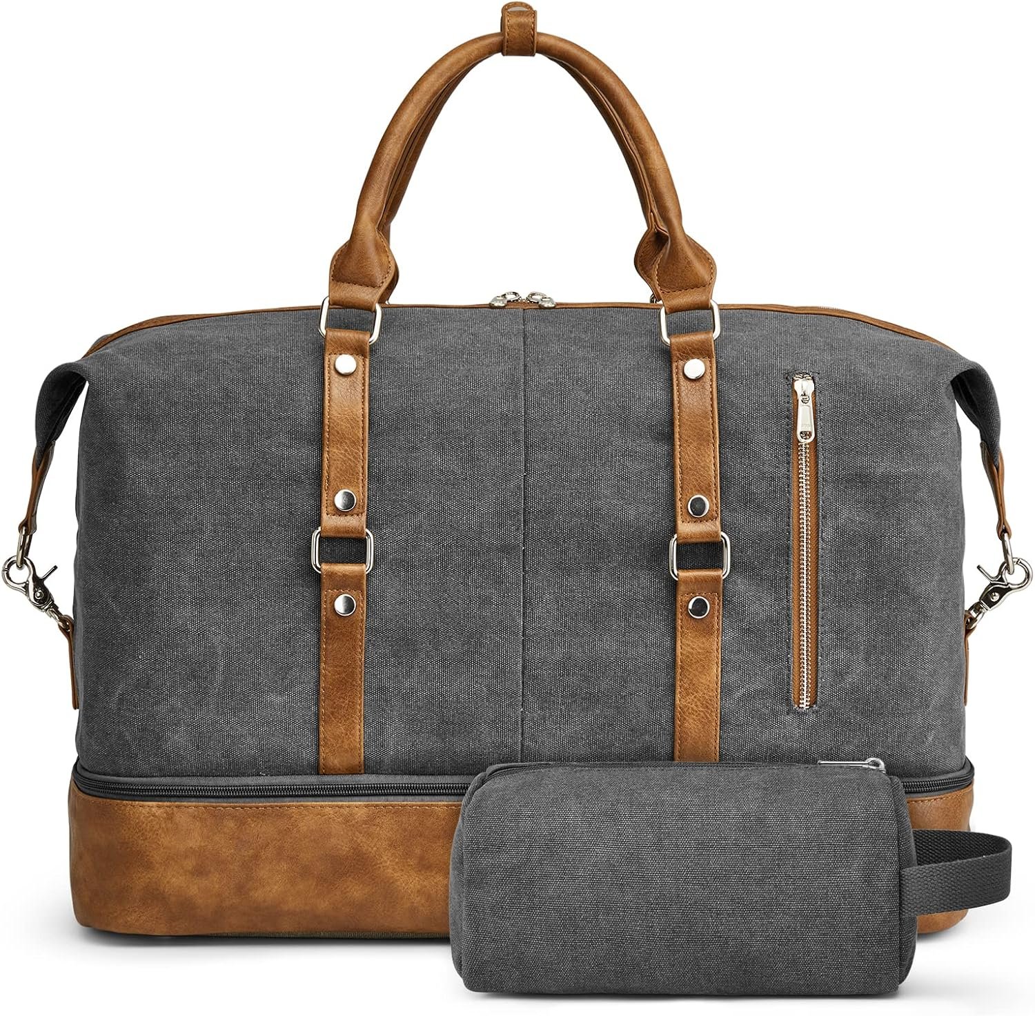 S-ZONE Weekender Bag for Men Large Canvas Duffle Overnight Travel Bag Grey