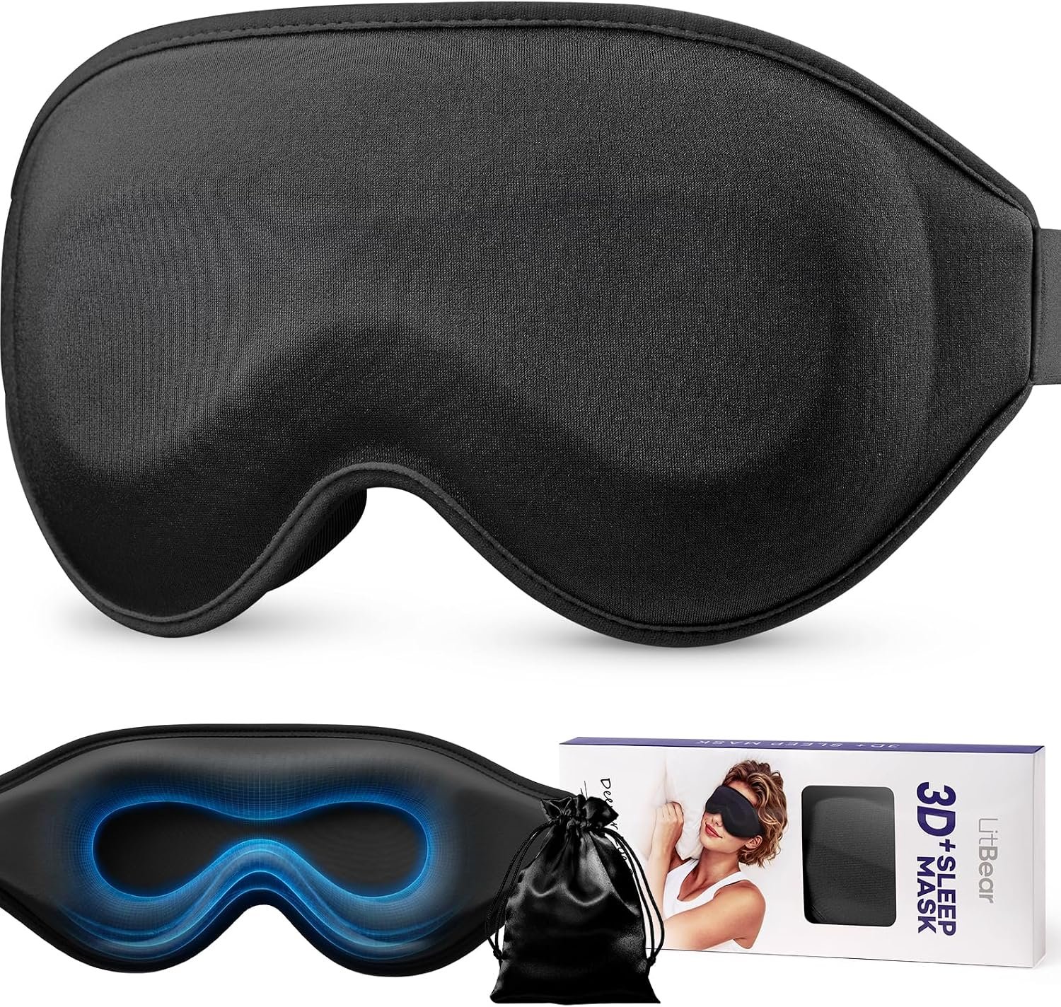 LitBear Sleep Mask for Lash Extension, Blackout Sleeping Mask for Women Men