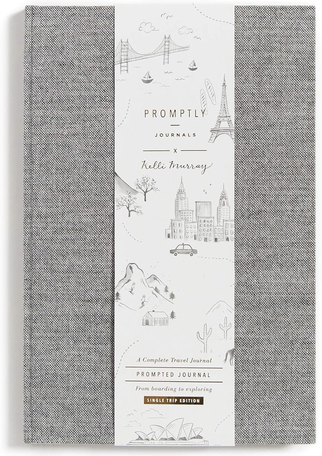 Promptly Journals, A Complete Travel Journal: From Boarding to Exploring (Grey Tweed, Linen) | Vacation Journal | Travel Memories Journal | Road Trip Essentials