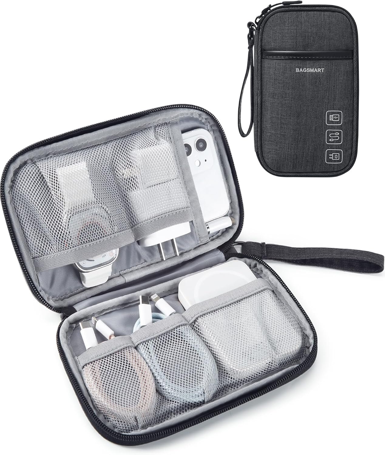 BAGSMART Electronics Travel Organizer for Cords Chargers Phones, Black