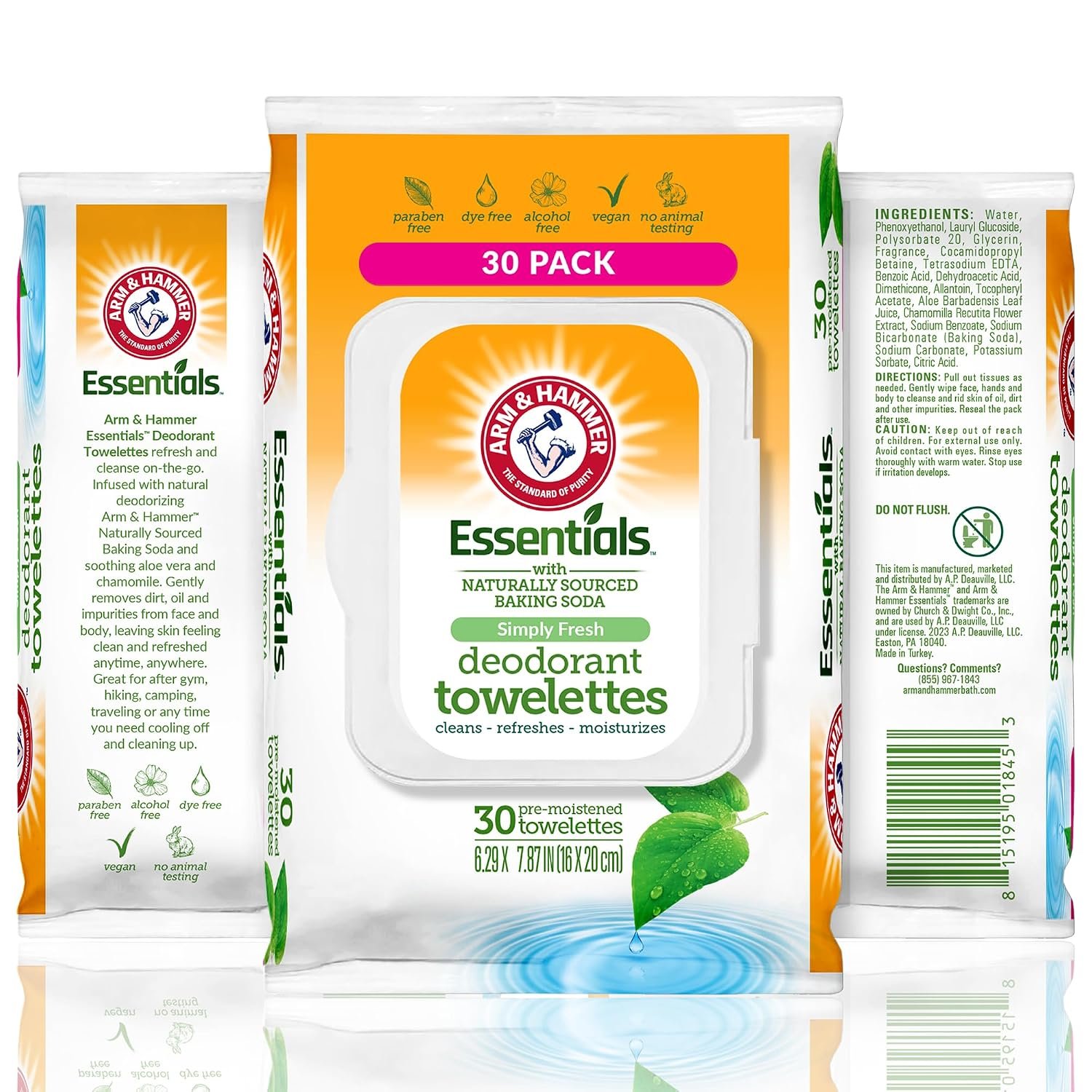 Arm and Hammer Face and Body Wipes for Adults – Deodorant Towelettes 30 Sheets for Women – Shower Wipes for Traveling, Camping, Gym, and Bathing – Alcohol-Free Face Sheets (Simply Fresh)
